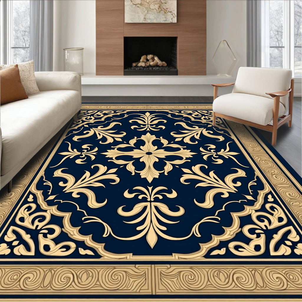 Regal Floral Navy Gold Medallion Rug