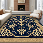 Regal Floral Navy Gold Medallion Rug