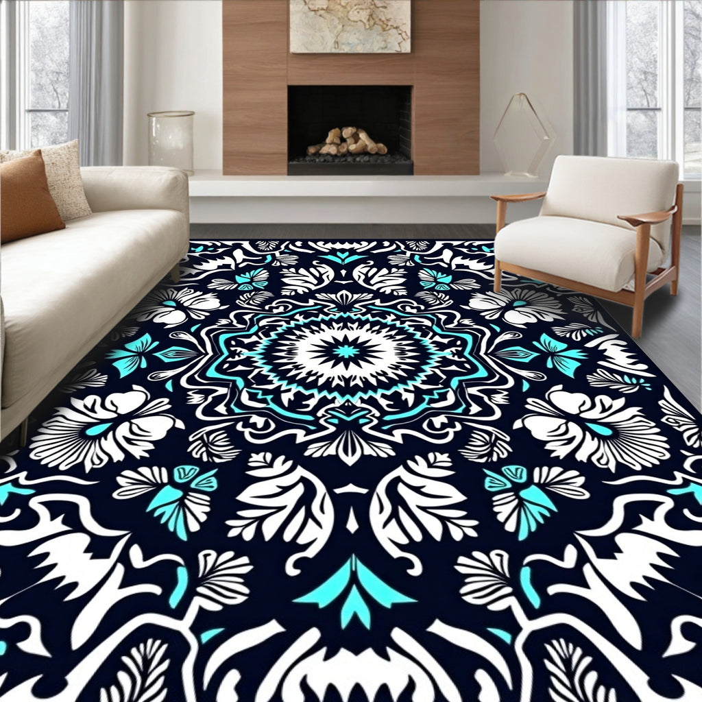 Intricate Floral Mandala With Teal Accents Rug