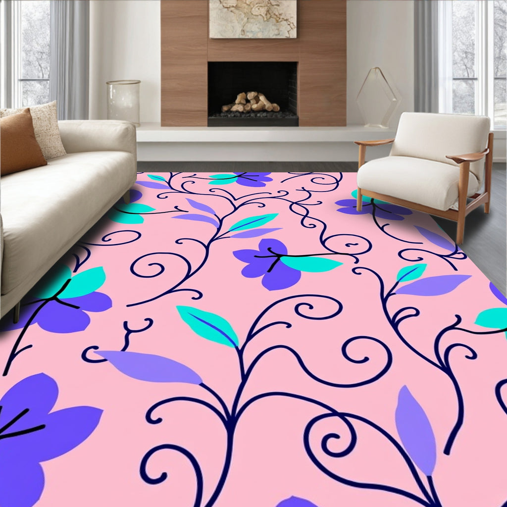 Floral Vines In Purple Teal And Pink Rug