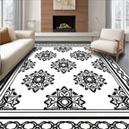 Ornate Black White Medallion Pattern Rug