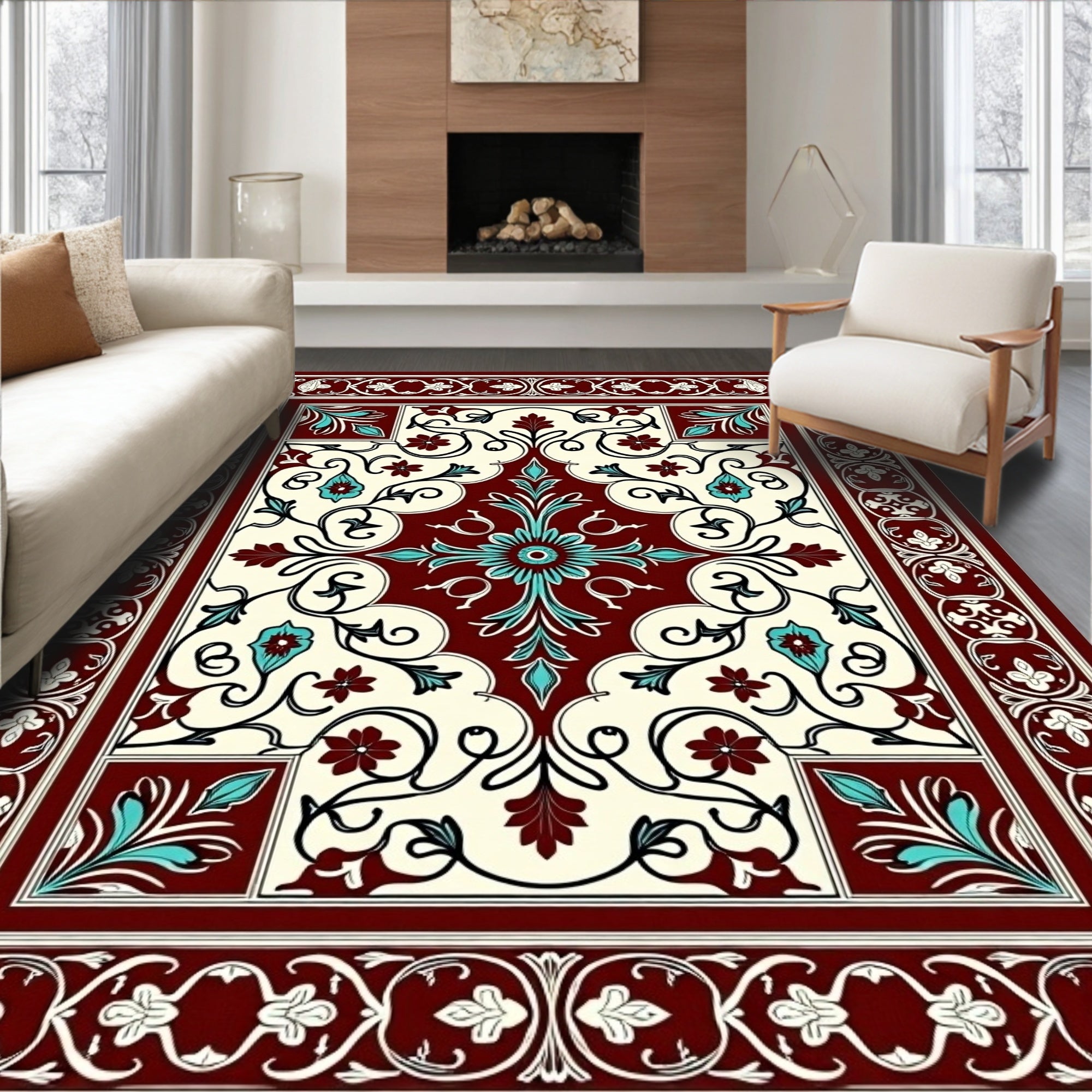 Ornate Floral Medallion Design Rug