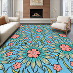 Vibrant Floral Pattern with Teal Coral Accents Rug