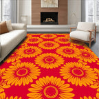 Bold Orange Sunflowers On Red Rug