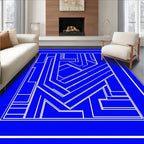 Angular White Line Geometric Maze Design Rug