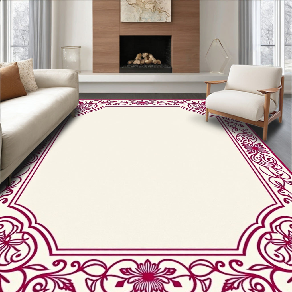 Maroon Floral Scrollwork Accent Rug
