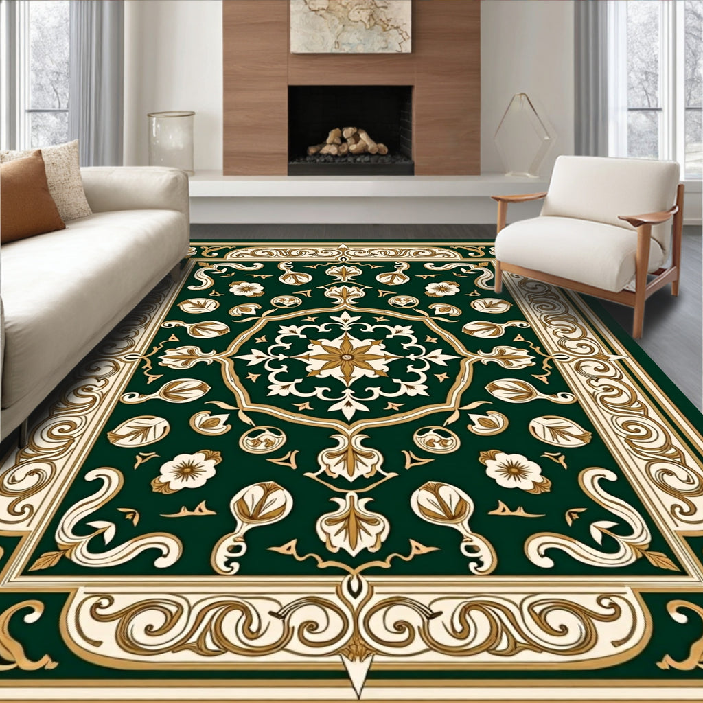 Opulent Floral Crested Geometric Tapestry Rug