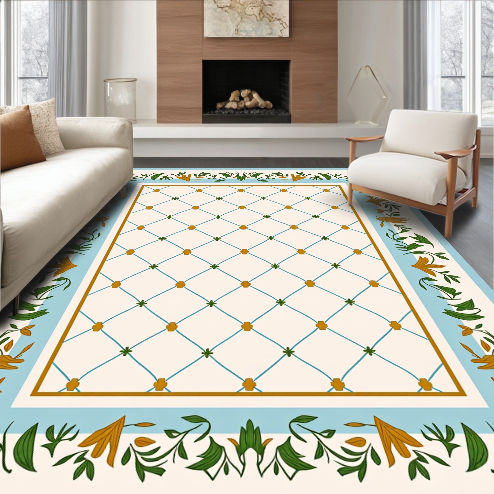 Floral Vine Lattice Pattern Rug