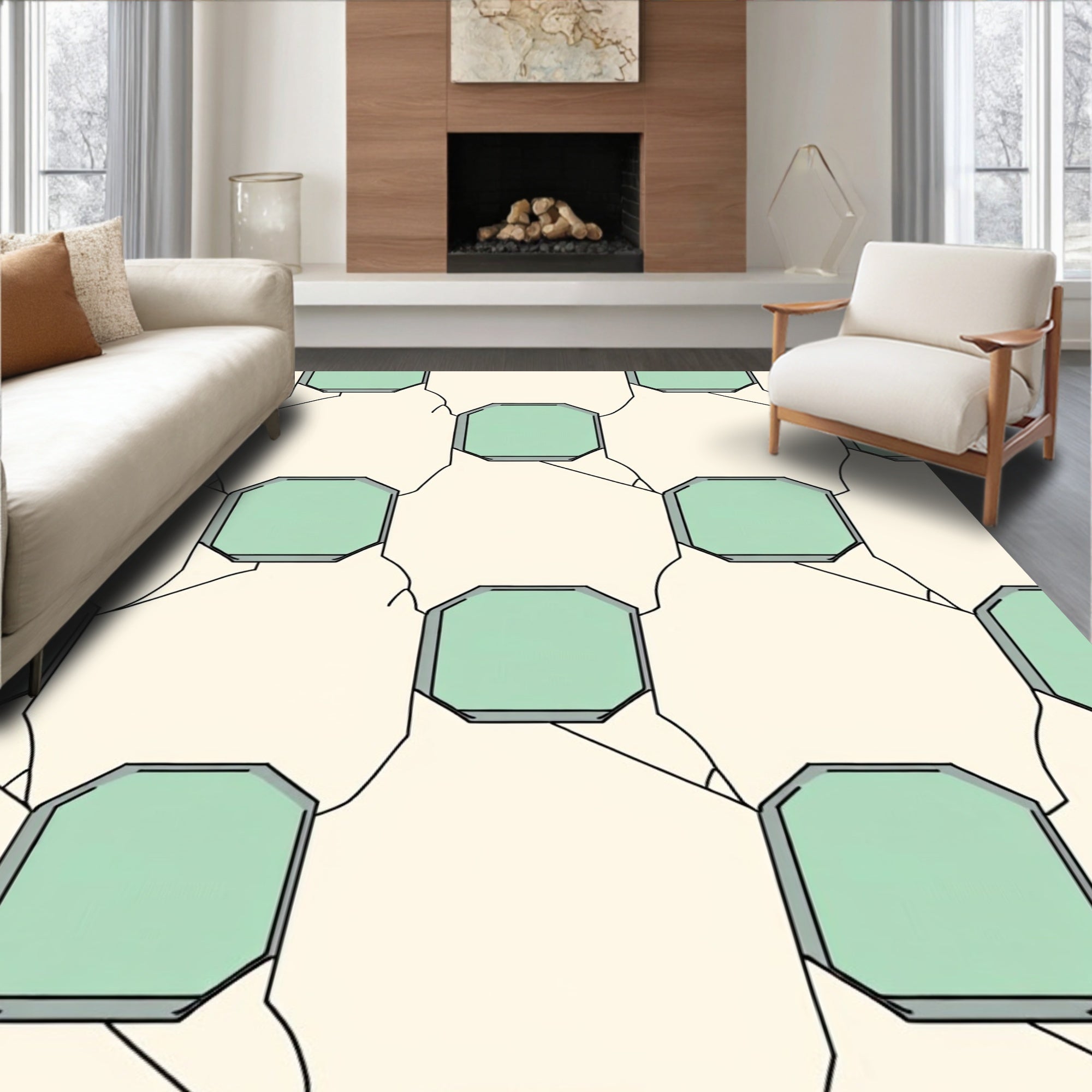 Geometric Octagon Inlaid Pattern Rug