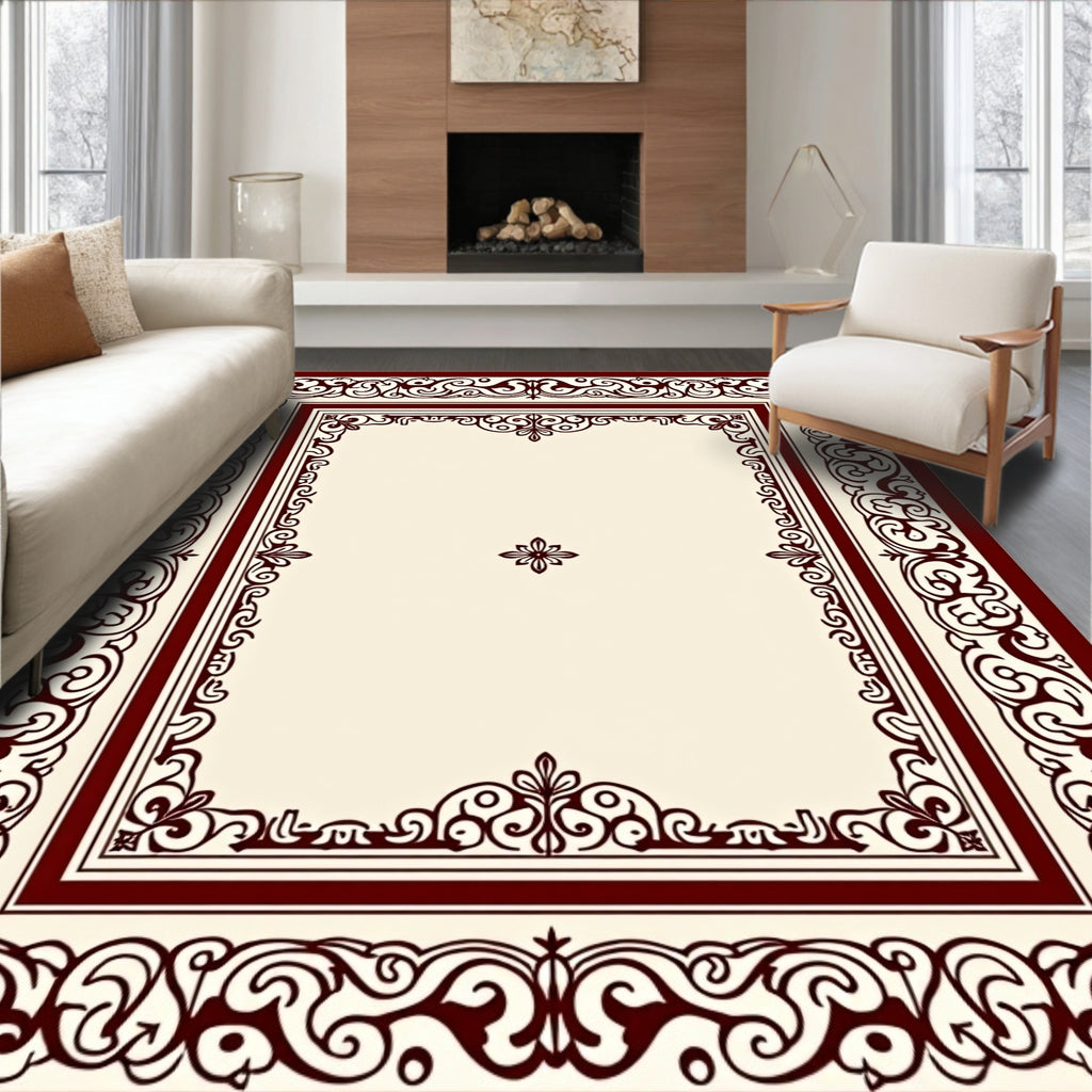 Ornate Floral Border Cream Rug