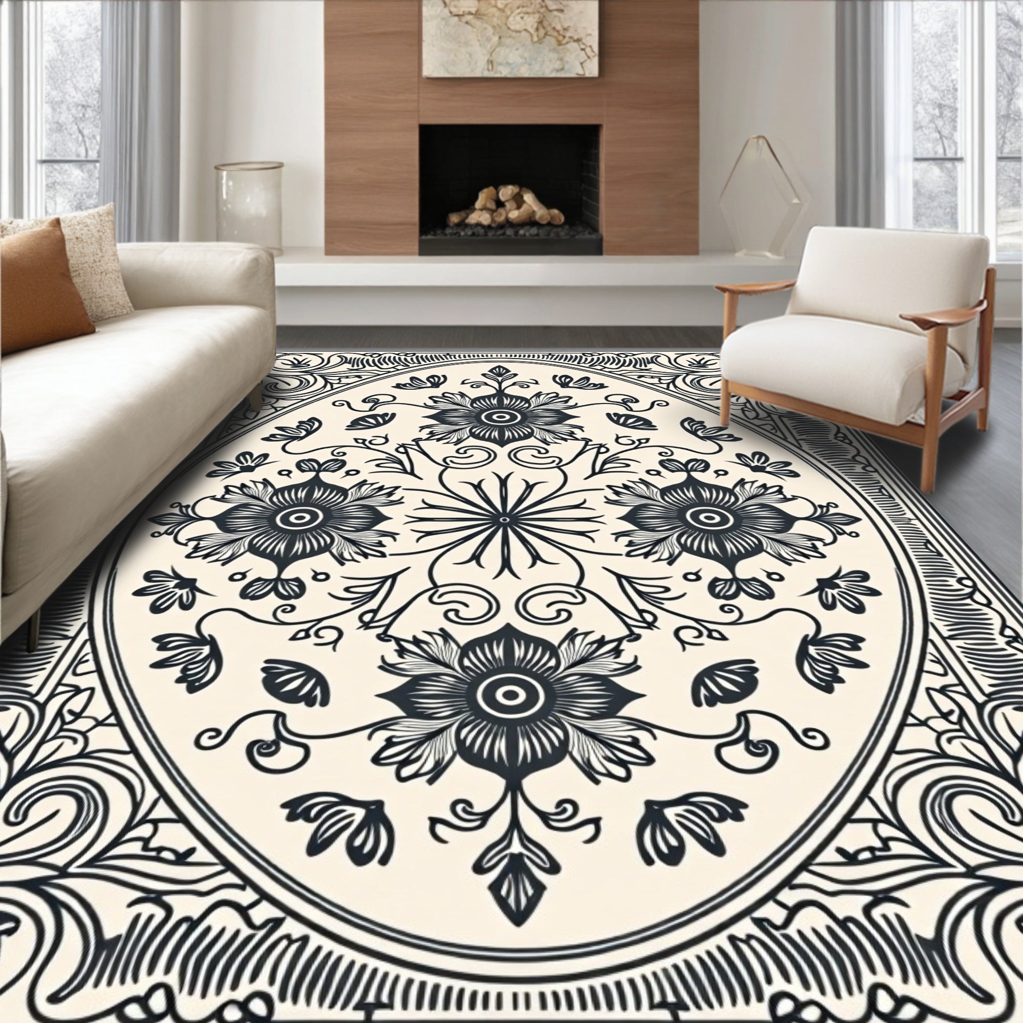 Oval Floral Classic Design Rug