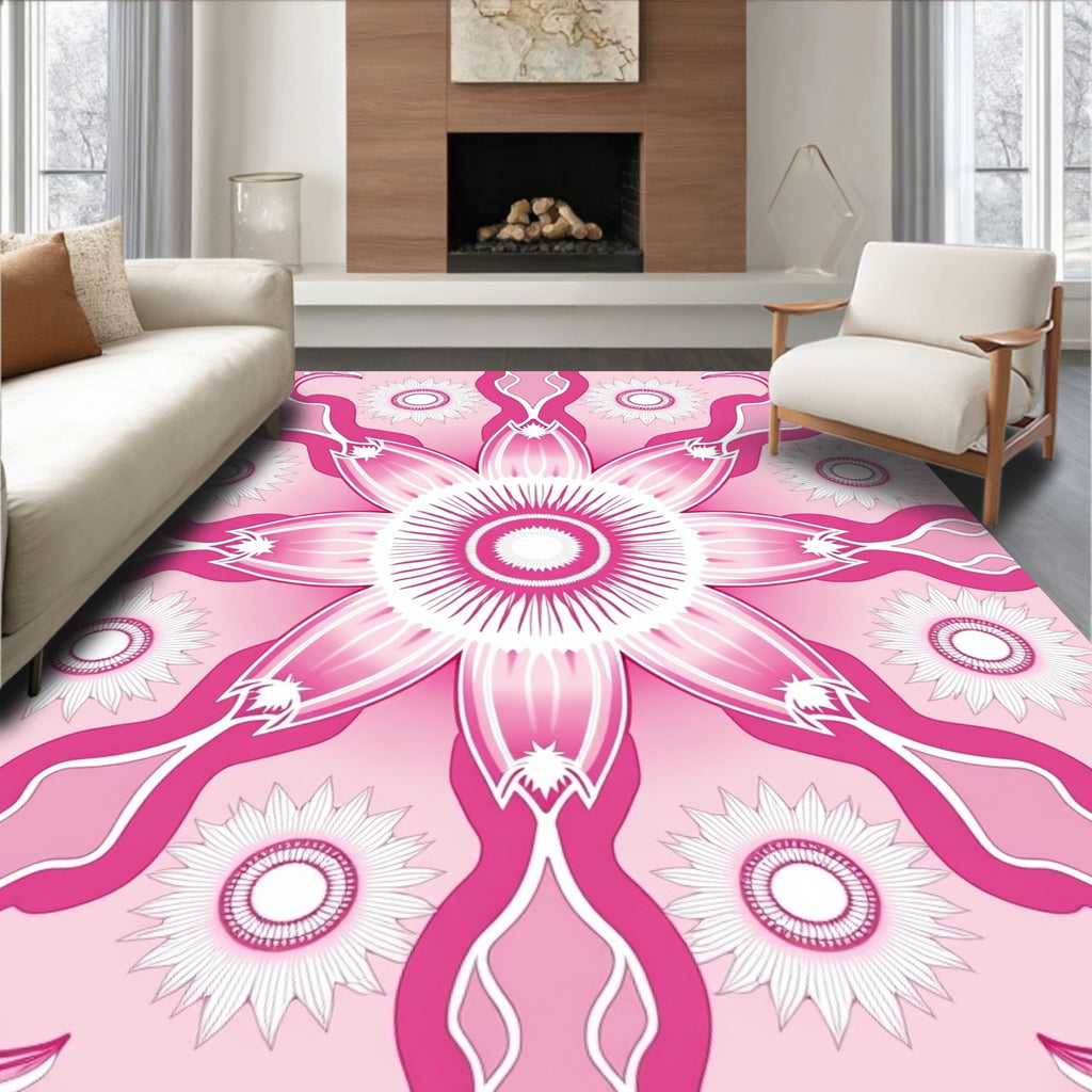 Radiant Pink Floral Mandala Pattern Rug