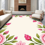 Pink Floral Border Pattern Rug