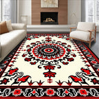 Intricate Red Black Mandala Floral Rug