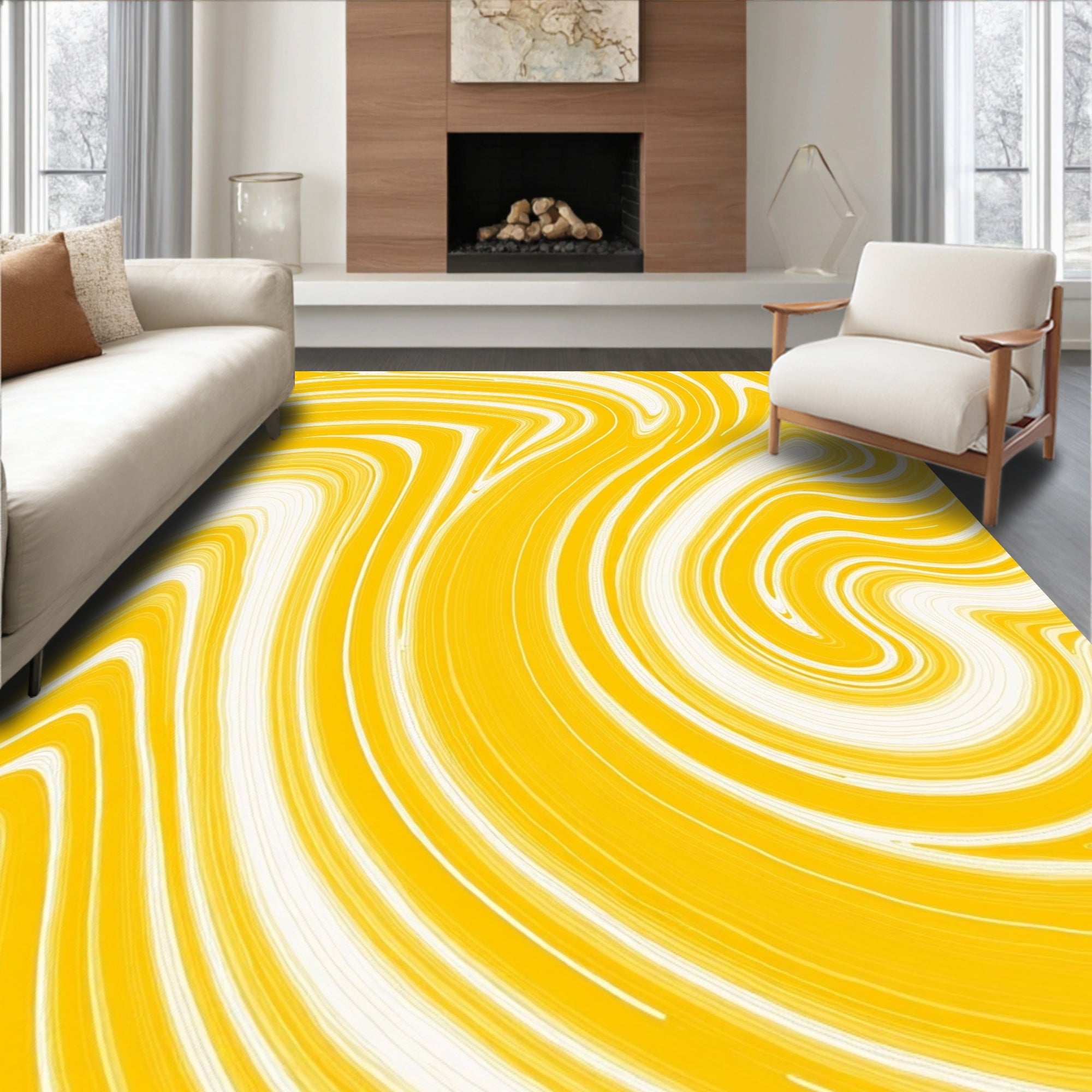 Golden Swirl Marble Pattern Rug