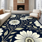 Dark Blue Floral Vine Pattern Rug
