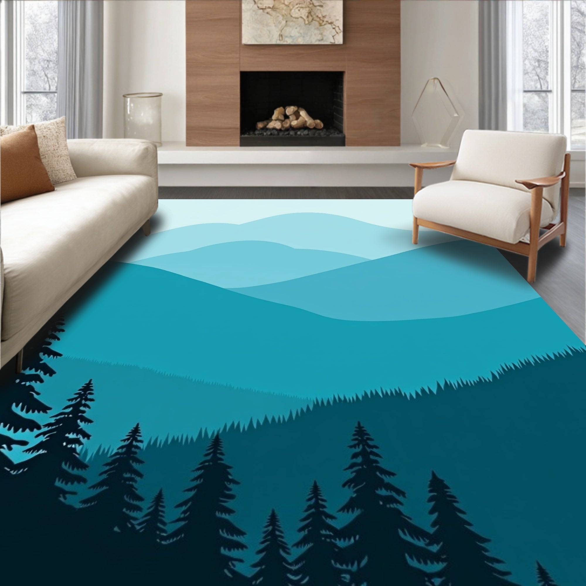 Layered Mountain Silhouette Woodland Vista Rug