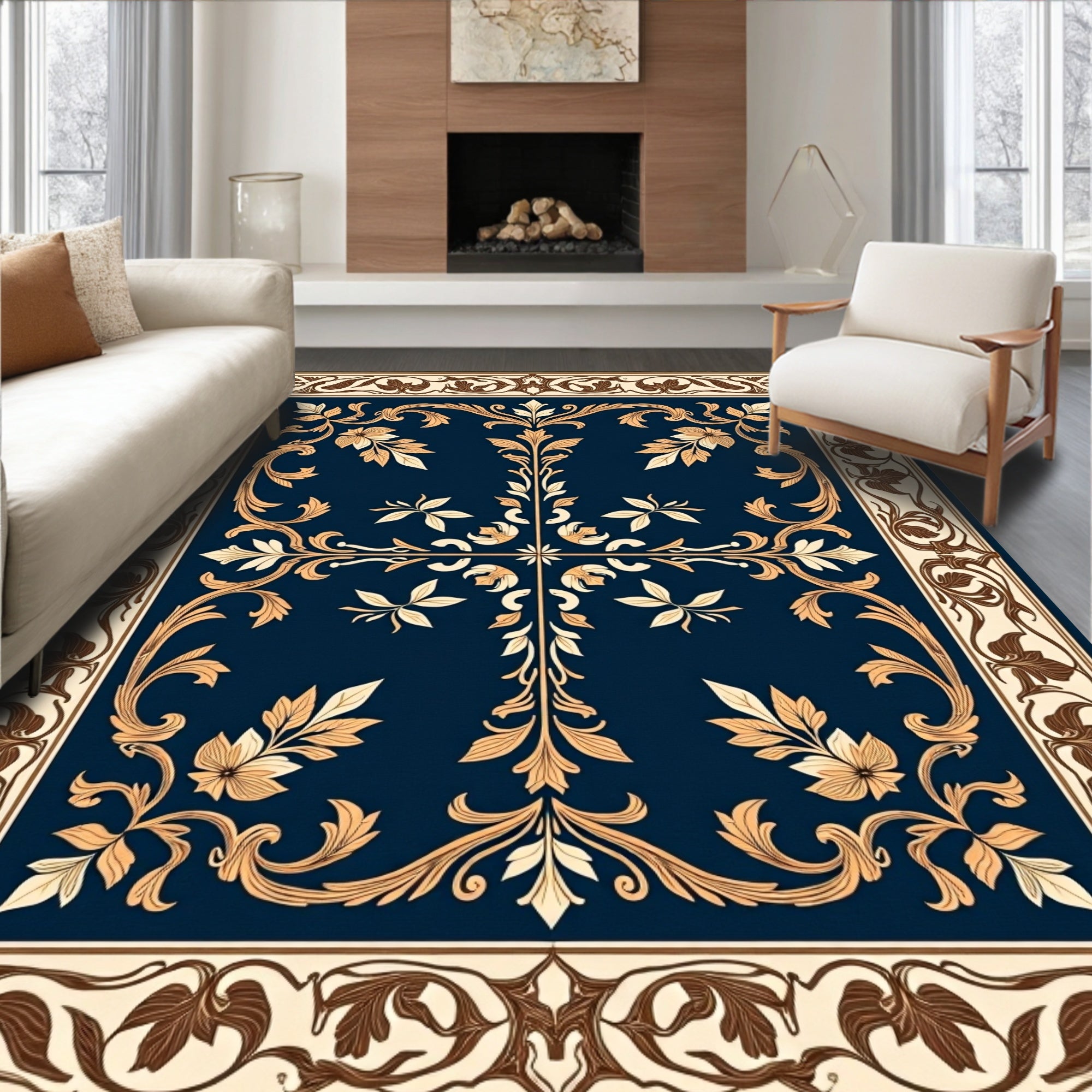 Ornate Floral Medallion Pattern Rug