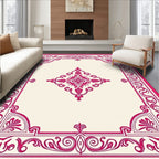 Ornate Pink Floral Medallion Border Rug