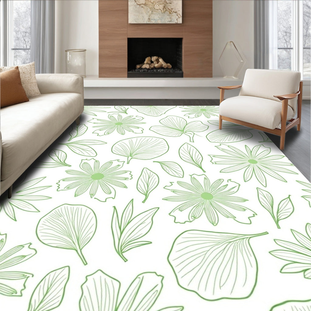 Simple Line Art Floral Pattern Rug