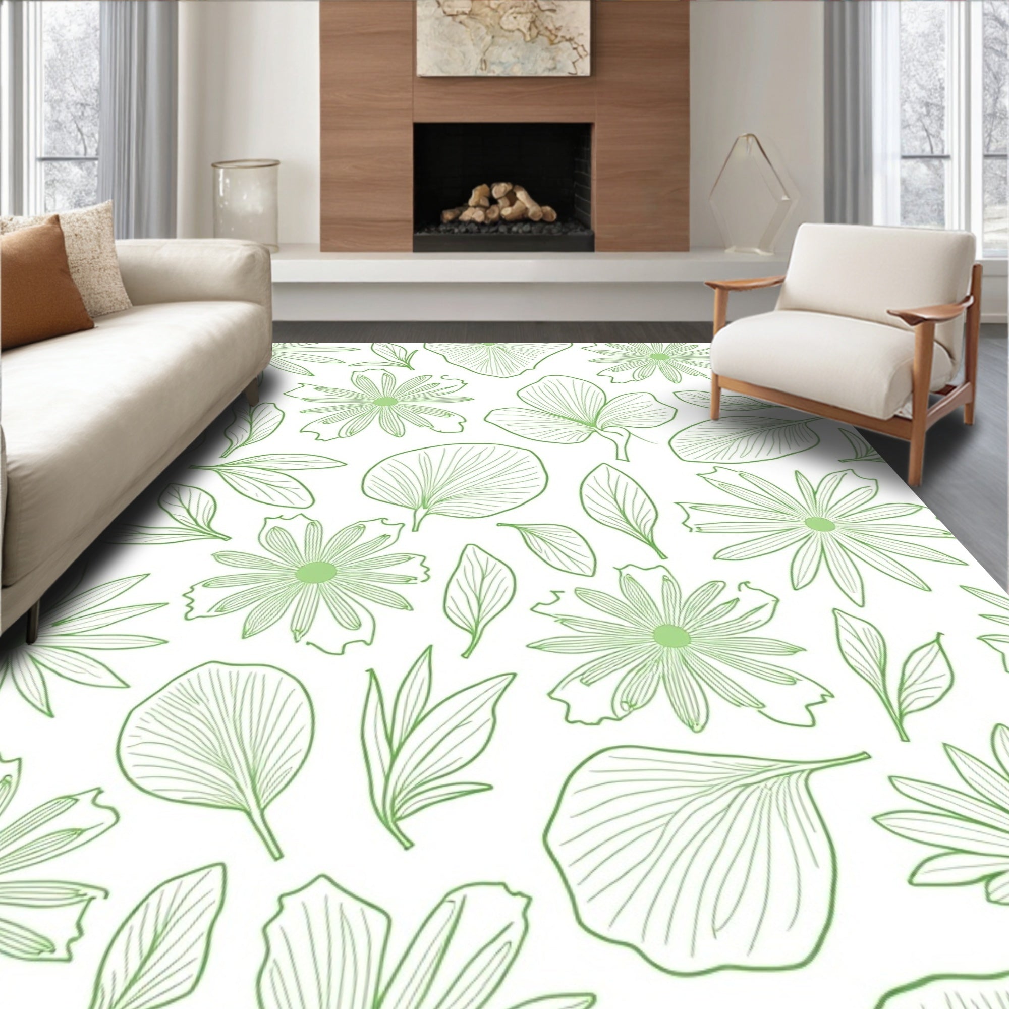 Simple Line Art Floral Pattern Rug