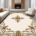 Ornate Golden Floral Scrollwork Design Rug