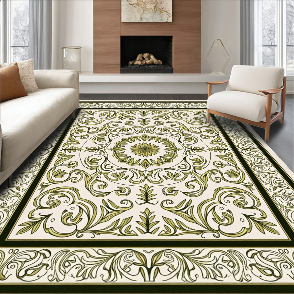 Green Floral Scrollwork Classic Design Rug