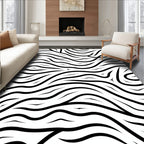 Abstract Wavy Black White Lines Design Rug