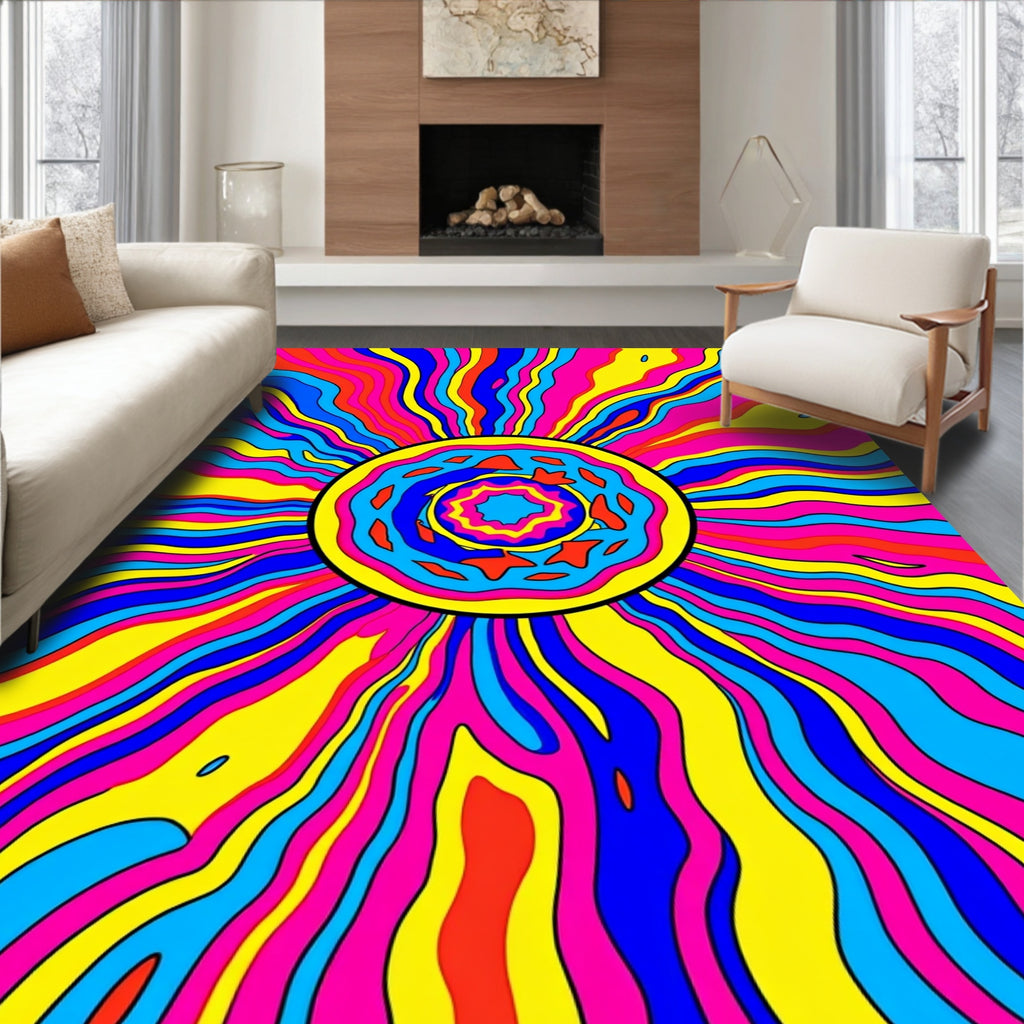 Psychedelic Sunburst Wave Pattern Rug