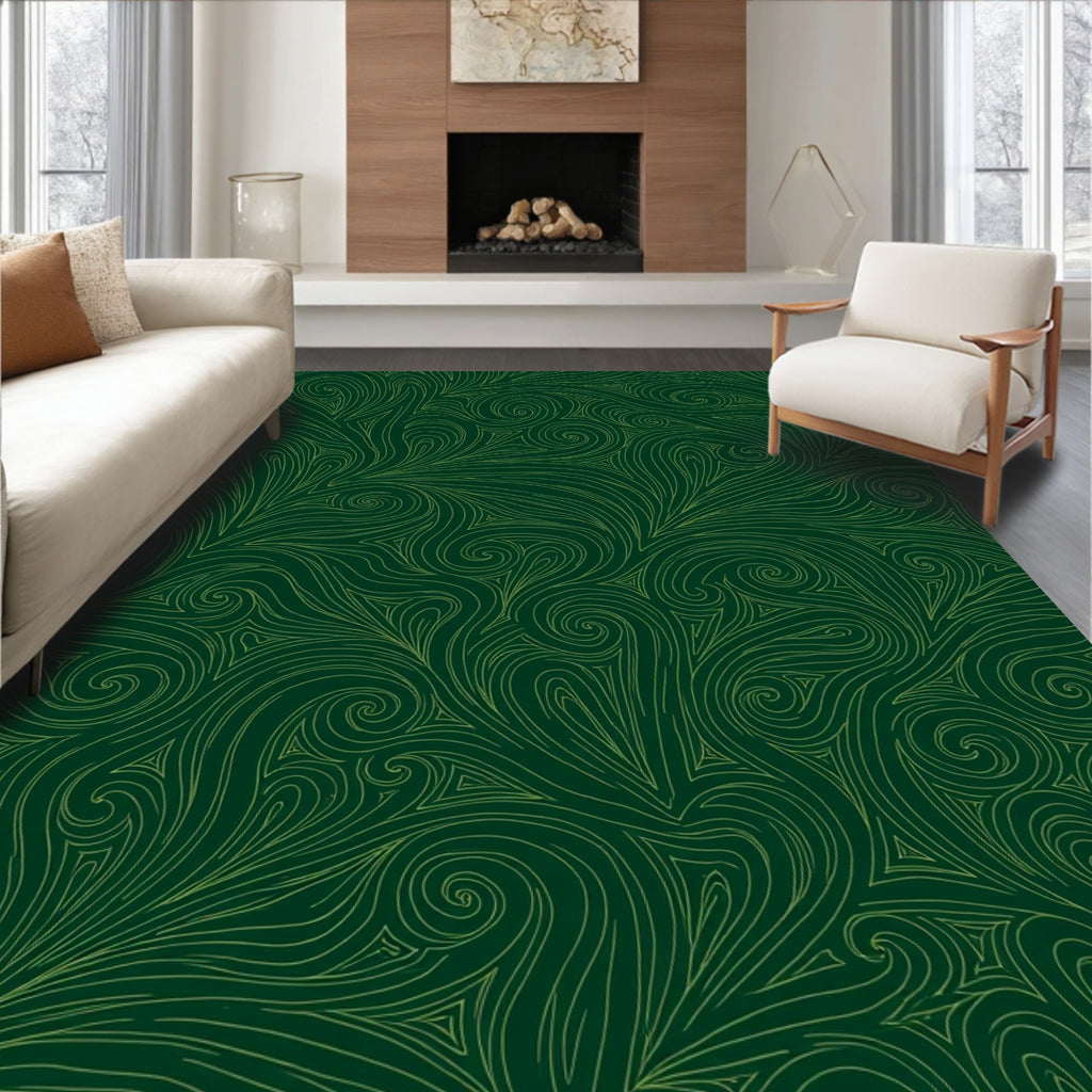 Deep Green Swirls Pattern Rug
