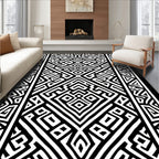 Bold Black White Geometric Maze Design Rug