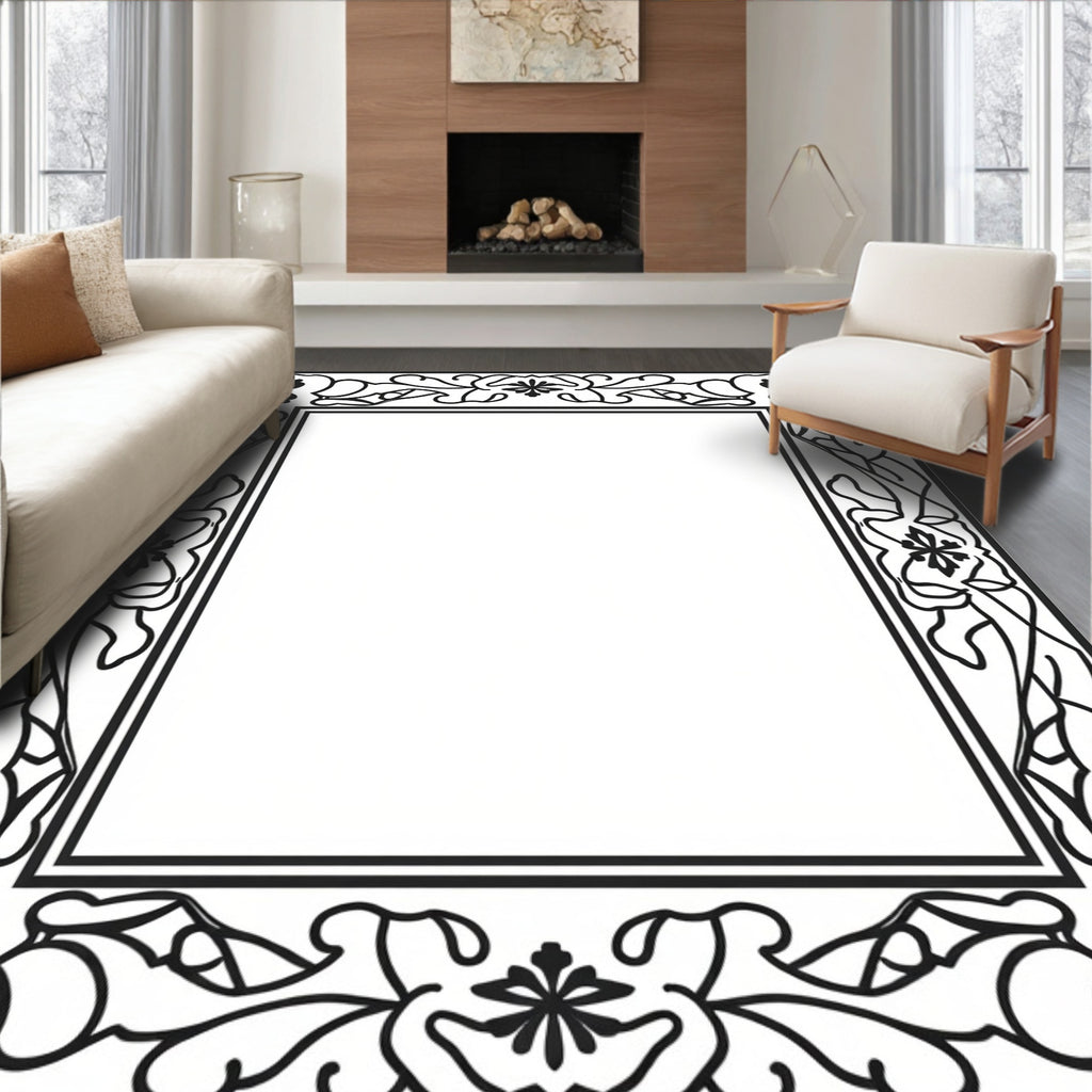 Classic Floral Vine Border Design Rug