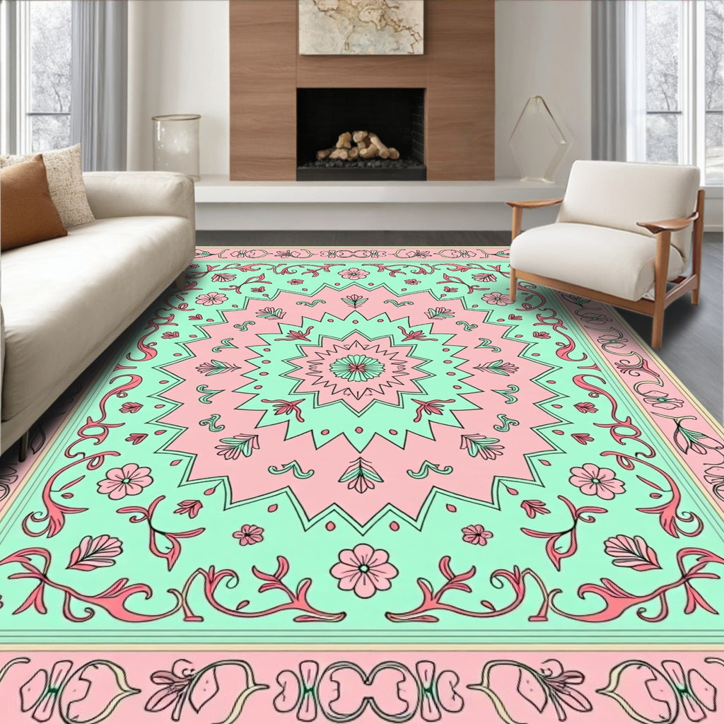 Pastel Floral Medallion Pattern Rug