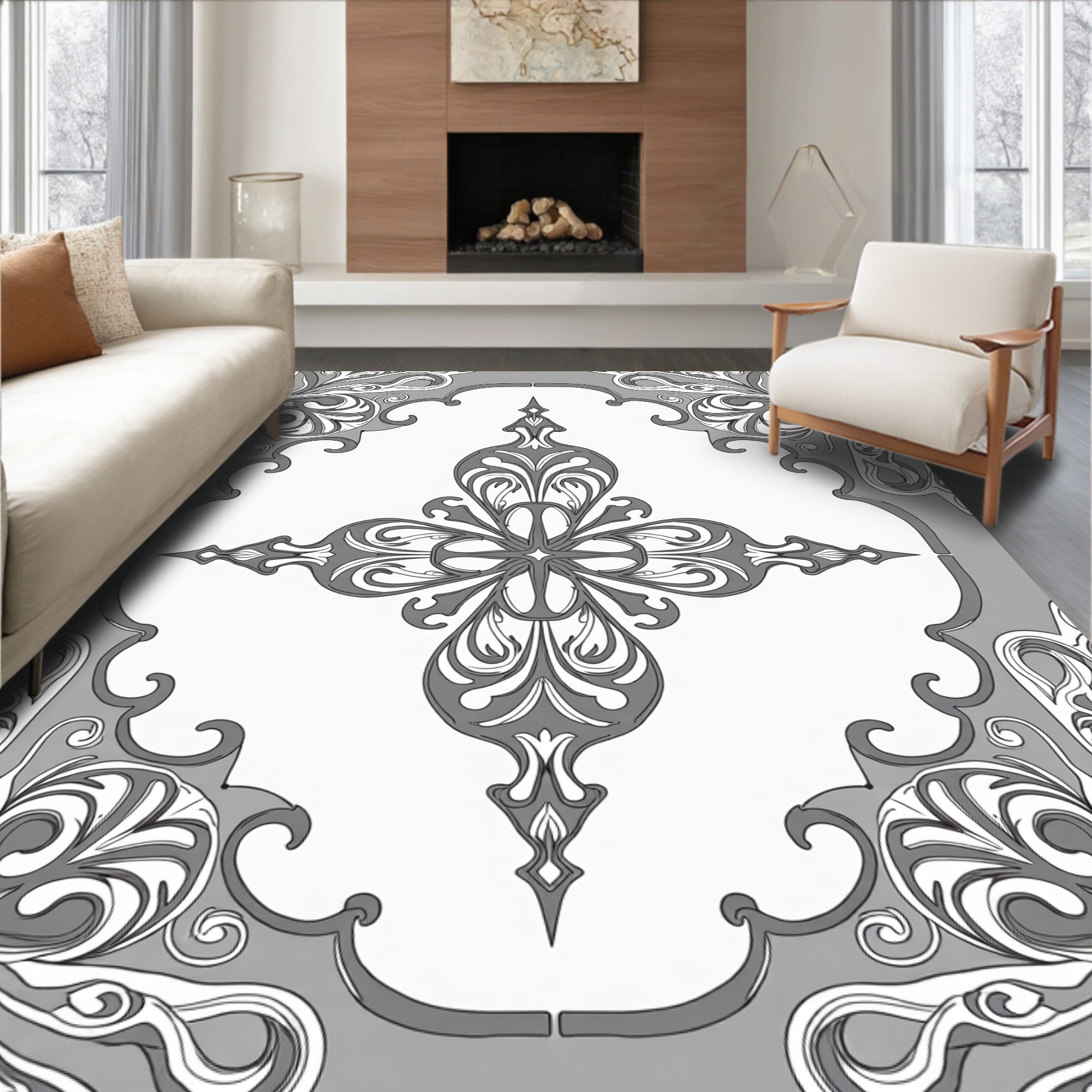 Intricate Floral Inspired Ornate Pattern Rug