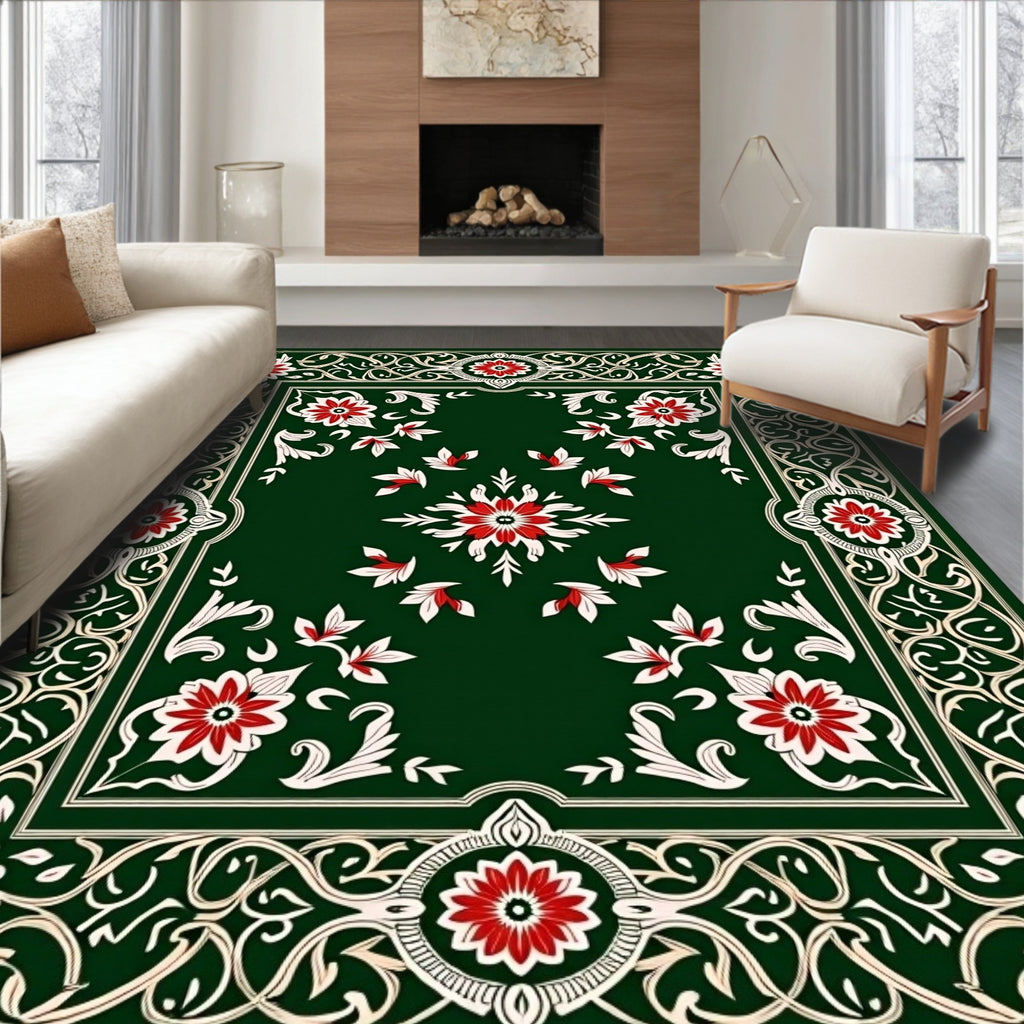 Ornate Floral Border Design Rug