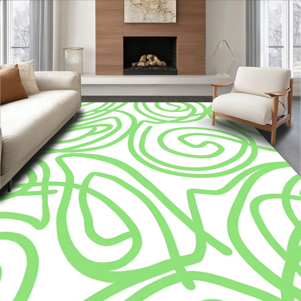 Abstract Green Swirls Pattern Rug