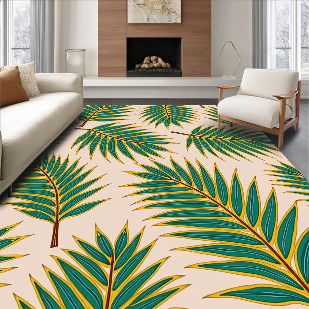 Green Leaf Patterned Tropical Rug