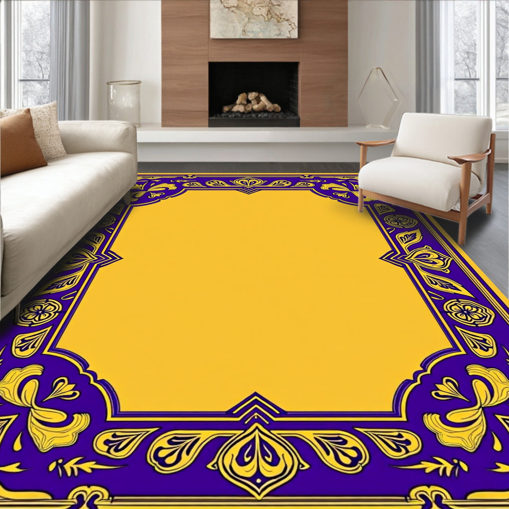 Royal Blue Yellow Floral Border Rug