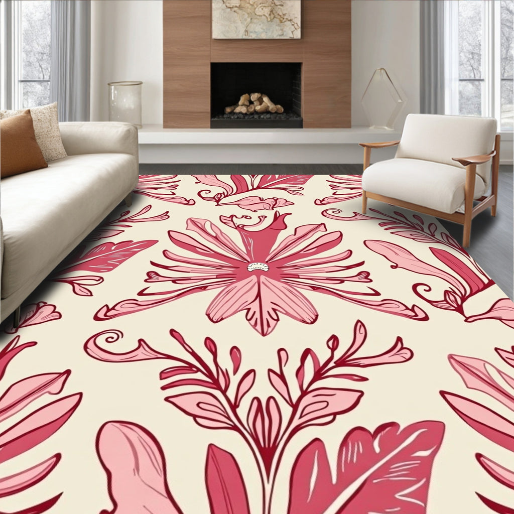 Floral Nouveau Pink Pattern Rug