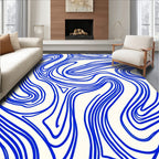 Abstract Blue Swirls Pattern Accent Rug