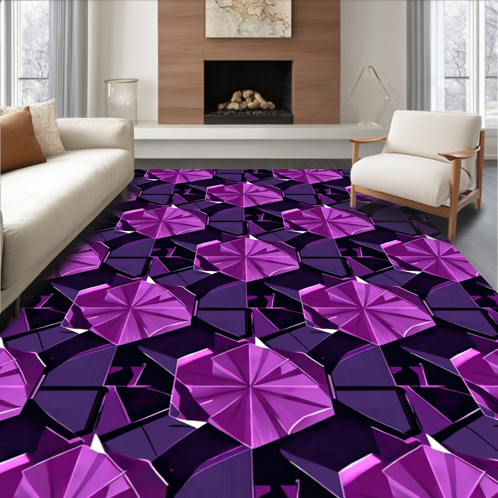 Faceted Geometric Purple Pattern Design Rug