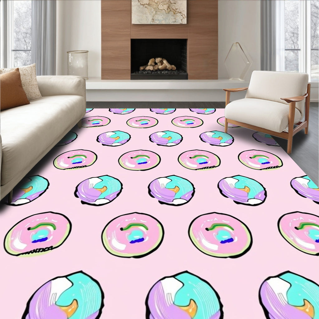 Abstract Pink Blue Circles Design Rug