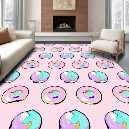Abstract Pink Blue Circles Design Rug