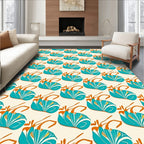 Art Deco Teal Floral Pattern Rug