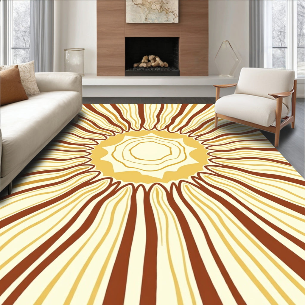 Radiating Sunburst Stripes Geometric Design Rug