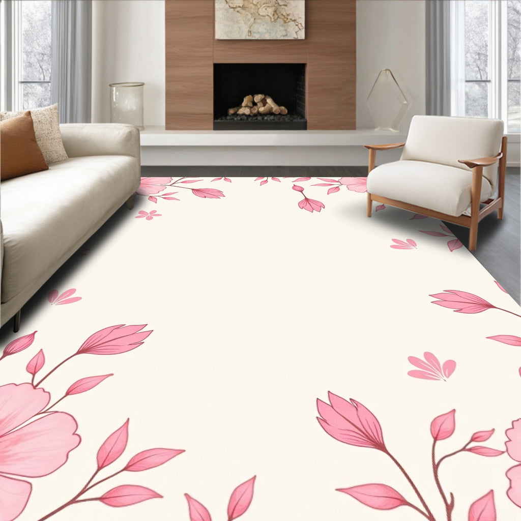 Pink Floral Branch Pattern Rug