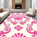 Bright Pink Floral Scroll Pattern Rug