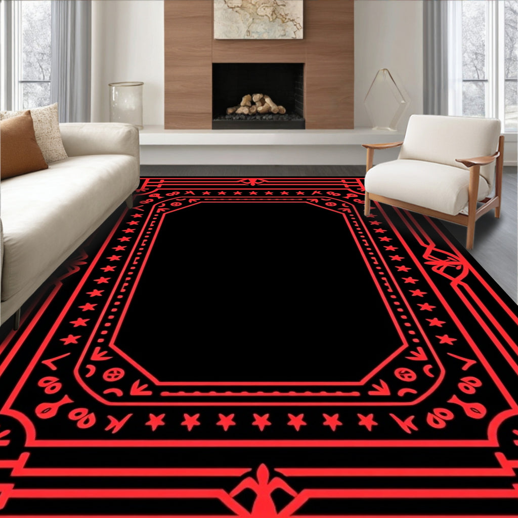 Bold Red Geometric Art Deco Pattern Rug