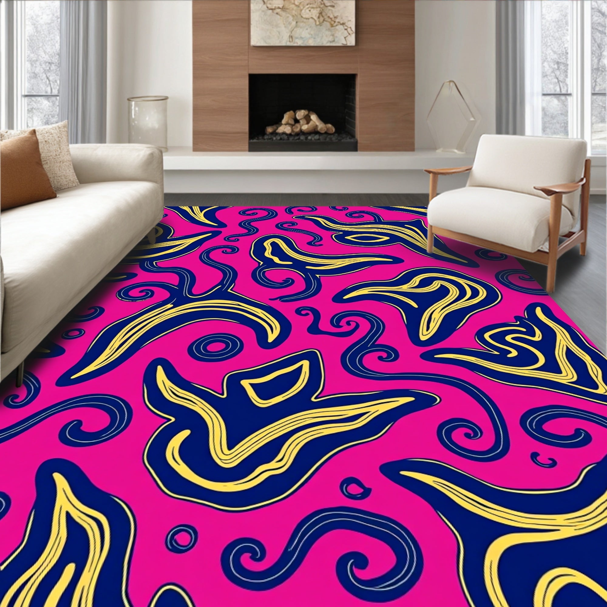 Bold Abstract Swirl Pattern Design Rug