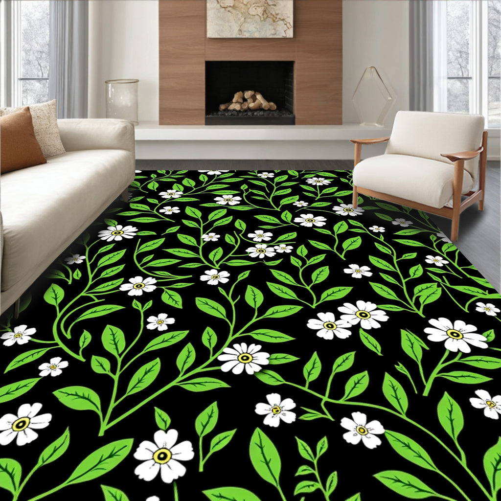Floral Vine Pattern with White Flowers Rug